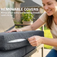 Outsunny Salón de Jardín Exterior 3 Piezas 5 Personas, 2 Sofás con Cojines Gruesos, 1 Mesa Baja, 183x183x72cm, Gris Oscuro(m-4)