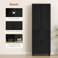 HOMCOM Armoire de cuisine hauteur 170 cm buffet haut avec 4 portes et étagères ajustable, design moderne, noir(m-7)