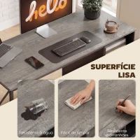 HOMCOM Mesa Gaming 120x50 cm Secretária Gaming Industrial com Compartimento e 2 Gavetas para Escritório Estúdio Cinzento Claro(m-6)