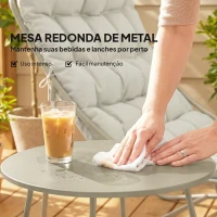 Outsunny Conjunto de Jardim de 3 Peças com 2 Cadeiras Lounge Mesa de Café e Almofadas para Exterior Pátio Varanda Cinzento Claro(m-7)