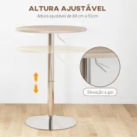 HOMCOM Mesa Alta de Cozinha Mesa Alta de Bar Redonda para 2 Pessoas Altura Ajustável Tampo Giratório 360° 60x60x91 cm Carvalho Claro(m-4)