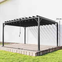 Outsunny Pérgola 390x295x213 cm para Jardim com Desenho de Lâminas Superiores Giratórias até 135° Proteção UV 50+ Cinza(m-3)