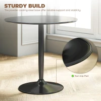 HOMCOM Stół Jadalniany dla 2 Osób, Okrągły Blat Ø80 cm, MDF i Stal, Antypoślizgowy, Czarny, 75H cm(m-5)