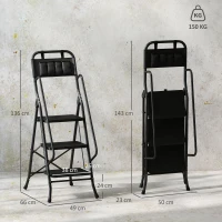 HOMCOM Escada Dobrável com 3 Degraus com Apoio para os Braços e Suporte para Ferramentas 49x66x136 cm Preto(m-3)