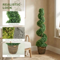 HOMCOM Set of 2 Artificial Plants, Topiary Spiral Boxwood Trees with Pot, for Home Indoor Outdoor Decor, 120cm(m-4)