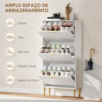 HOMCOM Sapateira Estreita com 3 Portas Caneladas com Prateleiras Ajustáveis para 18 Pares de Sapatos 60x24x122,5 cm Branco(m-5)