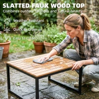 Outsunny Ensemble de mobilier de jardin en L en métal pour 4 personnes, salon de jardin avec canapé 2 places, coussins, 2 tables gigognes Teck(m-4)