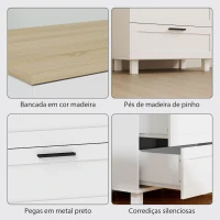 HOMCOM Cómoda Estreita com 3 Gavetas Cómoda de Quarto com Pés de Madeira Estilo Moderno 60x38x71 cm Branco(m-6)