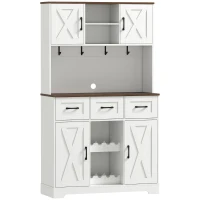 HOMCOM Amário de Cozinha Alto com Suporte para 8 Garrafas 4 Portas 3 Gavetas Prateleiras Abertas100x38x172 cm Branco(m-1)