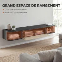 HOMCOM Meuble TV Suspendu 120 cm, Meuble télé jusqu'à 50 Pouces, Porte Rabattable, 2 Étagères Ouvertes et Passe-câbles, Noir(m-5)