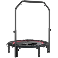 SPORTNOW Trampolim de Fitness Ø102 cm Dobrável com Guiador Ajustável de 4 Níveis e Bandas para Treino de Pernas e Corpo Vermelho(m-1)