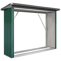 Outsunny Abrigo para Lenha de Aço Galvanizado com Base Elevada e Teto Inclinado 213x66,5x150 cm Cinzento Escuro(m-1)
