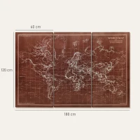 HOMCOM Quadros Decorativos Mapa Múndi Vintage Pintados à Mão 120x60 cm Quadros de Arte de Parede com Moldura de Madeira Castanho(m-3)