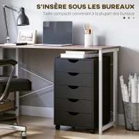 HOMCOM Caisson bureau mobile, meuble rangement bureau sur roulettes, 5 tiroirs, 40 x 40 x 67 cm, noir(m-6)