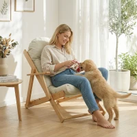 HOMCOM Klapp- und verstellbarer Wohnzimmer-Sessel aus Holz, komfortabler Relaxsessel mit dick gepolstertem, gestepptem Kissen(m-5)