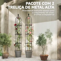 Outsunny Conjunto de 2 Obeliscos de Jardim em Aço 1,74 m Treliças para Plantas Trepadeiras Rosas para Exterior Pátio Preto(m-4)