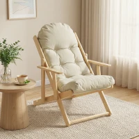 HOMCOM Poltrona Pieghevole e Reclinabile in Legno, Poltrona Relax Confortevole con Cuscino Imbottito Spesso, Bianco Crema(m-8)