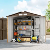 Outsunny Abrigo de Jardim Exterior 2,42 m² 213x130x185 cm com Porta de Correr, Ventilação e Luvas, Amarelo(m-8)