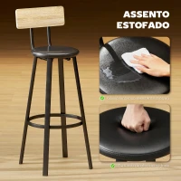HOMCOM Conjunto de 2 Bancos de Bar Bancos Altos de Cozinha com Encosto e Apoio para Pés Estofados em PU Assento 41,5x36,5x99,5 cm Madeira e Preto(m-4)