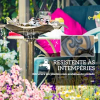 Outsunny Banho para Pássaros de Jardim Exterior 71 cm com Design Folha de Lótus e Acabamento Envelhecido Leve e Resistente Bronze(m-6)