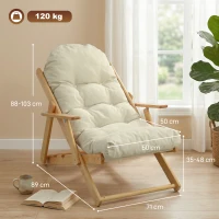 HOMCOM Sillón Silla de Salón Plegable y Reclinable de Madera Sillón Relax Cómodo con Cojín capitoné grueso(m-3)