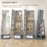 HOMCOM Espelho de Pé Giratório 360° com Espelho com Interior Iluminado Organizador de Jóias com Prateleiras e Gavetas 56x56x164(m-4)
