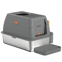 PawHut Bac à litière fermé maison de toilette pour chat acier inoxydable couvercle marche anti-dispersion 60x40x38cm gris foncé(m-1)