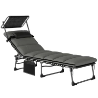 Outsunny Bain de Soleil 5 Positions Inclinables, avec Canopy Coussin Appuie-tête Poche Latérale, 190x57x30cm, Gris Foncé(m-8)