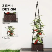 Outsunny Floreira com Treliça Metálica para Plantas Trepadeiras Vaso de PP com Orifícios de Drenagem e Tampões 40x40x175 cm Preto(m-4)