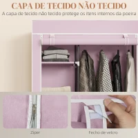 HOMCOM Roupeiro de Tecido Dobrável com 6 Prateleiras 1 Barra de Pendurar e Rodas para Dormitório Vestidor 103x43x162,5 cm Rosa(m-5)