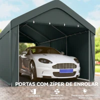 Outsunny Abrigo de Exterior 590x300x280 cm Garagem de Exterior para Carros Anti UV com Paredes Laterais Desmontáveis e 2 Portas Cinza Escuro(m-6)