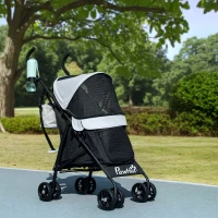 PawHut Poussette chien poussette pour chien 4 roues structure parapluie légère pliable sac de rangement charge 4 kg gris clair(m-10)