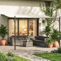 Outsunny Pérgola de Parede 2,5x3,5 m com Teto Inclinado Orifícios de Drenagem e Estrutura Metálica Creme(m-2)