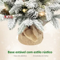 HOMCOM Mini Árvore de Natal Artificial com 35 Luzes LED 182 Ramos com Neve Pinhas Bagas e Base de Saco de Juta Ø48x60 cm Verde(m-7)