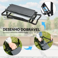 Outsunny Banco de Jardim Dobrável com Almofada de Espuma EVA Saco para Ferramentas 58x28x49 cm Cinzento(m-5)