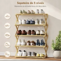 HOMCOM Sapateira Estreita de Bambu Dobrável de 5 Níveis para Entrada Corredor Quarto 60x29x88 cm Madeira(m-6)