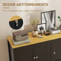 HOMCOM Aparador Sala de Estar com 3 Portas e Prateleiras Ajustáveis Estilo Moderno 120x40x70 cm Preto e Madeira(m-6)