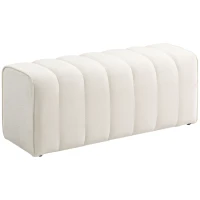HOMCOM Banc bout de lit, banquette rembourrée, style moderne, ottoman en tissu aspect lin, 110 x 40 x 44 cm, crème(m-12)