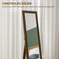 HOMCOM Espelho de Pé 37x155 cm Espelho de Corpo Inteiro Espelho de Parede Retangular com Estrutura de Madeira Cor Nogueira(m-8)