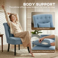 HOMCOM Fabric Single Sofa Dining Chair Tub Chair Upholstered W/ Pillow Solid Wood Leg Home Living Room Furniture Blue(m-5)