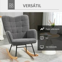 HOMCOM Poltrona Baloiço em Borrego com Oscilação de 40° Pés de Madeira de Faia e Estrutura de Aço 71x98x101 cm Cinzento Escuro(m-6)