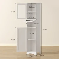 HOMCOM Coluna Casa de Banho com Porta de Vidro Prateleiras Ajustáveis Gaveta para Espaços Pequenos 40x31x170 cm Branco(m-3)