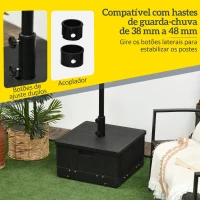 Outsunny Base para Chapéu de Sol  Exterior 3 em 1 Mesa Auxiliar Vaso com Drenagem Recarregável com Areia 80 kg Preto(m-5)