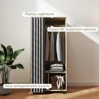 HOMCOM Armoire penderie armoire de rangement mobile avec rideau, tringle de suspension, 60 x 40 x 128 cm, effet bois naturel(m-4)