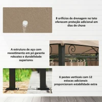 Outsunny Pérgola para Jardim 3x4 m Pérgola de Exterior com Telhado Duplo 6 Paredes Laterais Estrutura Metálica Caqui(m-6)