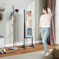 HOMCOM Espelho Joalheiro com Luzes LED Armário para Joias com Ângulo Ajustável  Prateleiras Ranuras para Anéis 36x30x136 cm Cinzento(m-2)