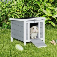 PawHut Clapier à lapin cage à lapin avec rampes/porte, toit ouvrant et étanche - en bois de sapin 51 x 42 x 43 cm gris et blanc(m-10)