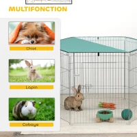 PawHut Parc pour chien, enclos chien 6 panneaux avec toit, modulable et pliable, enclos portable 76H cm avec porte argent vert(m-7)