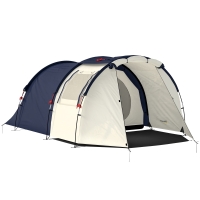 Outsunny Tenda da Campeggio Tunnel per 4 Persone Impermeabile, con Zona Notte e Giorno, Finestre e Telo da Terra, Blu Marino e Crema