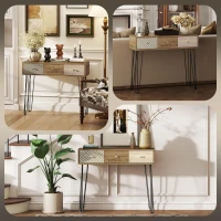 HOMCOM Mesa Consola com 3 Gavetas Consola Estreita para Entrada com Pés de Aço 90x30x75 cm Madeira(m-5)
